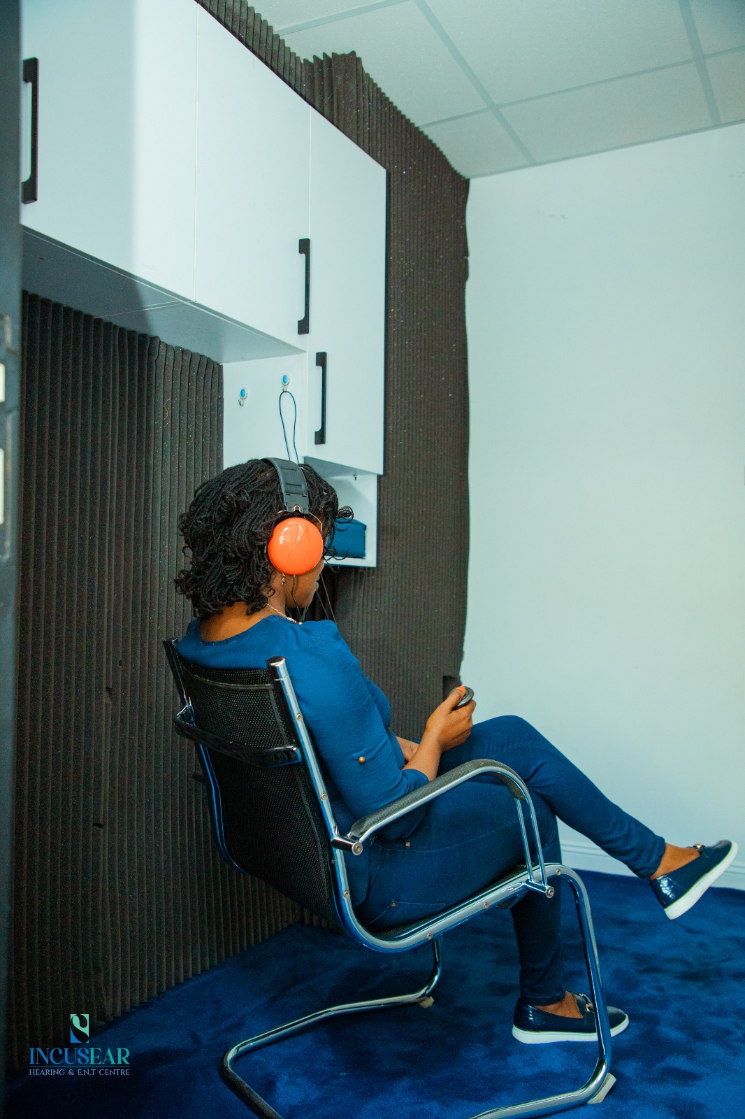 Patient completing diagnostic hearing and balance-related testing at INCUSEAR